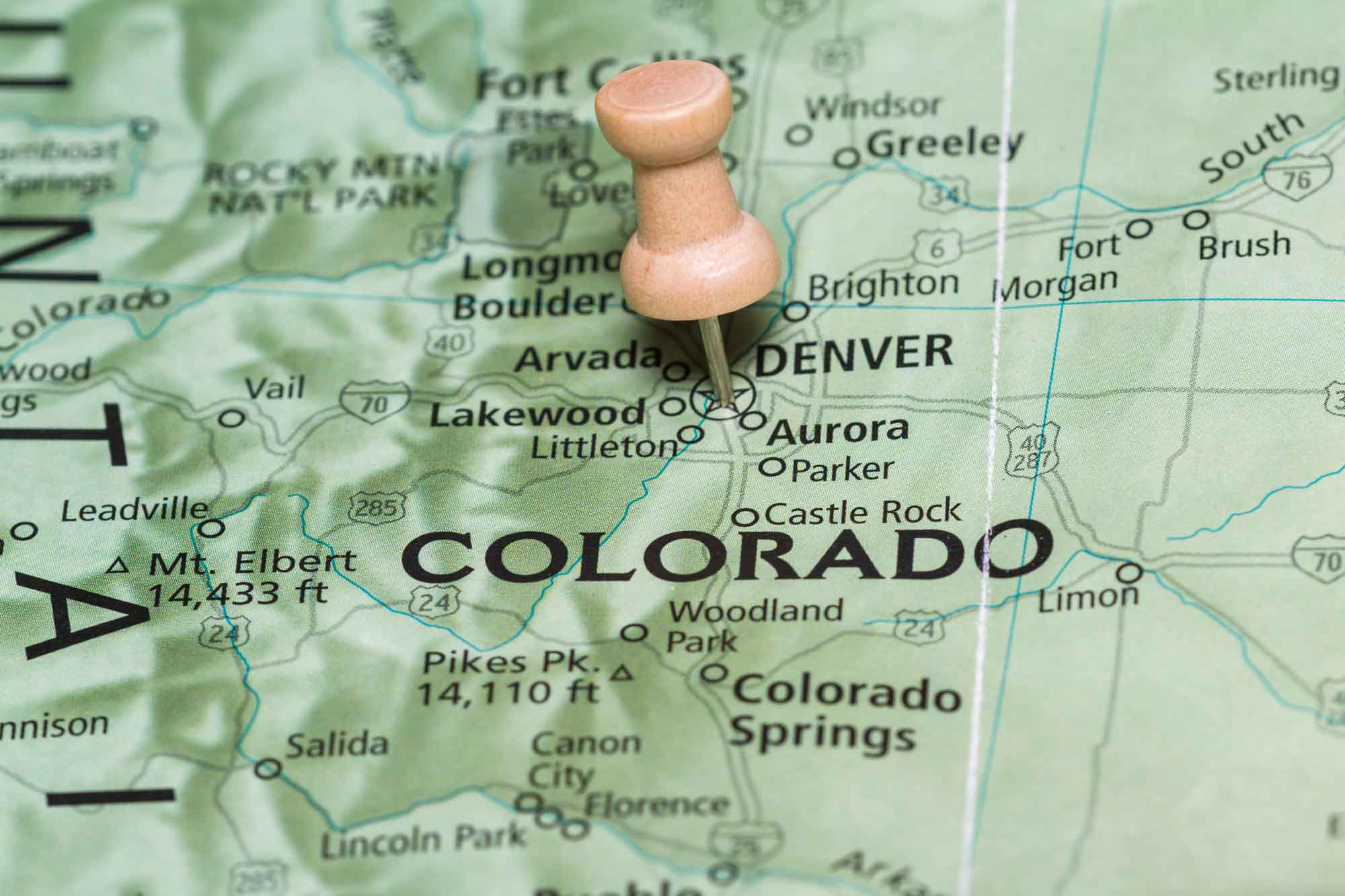 Map pin marking Denver and nearby Front Range cities
